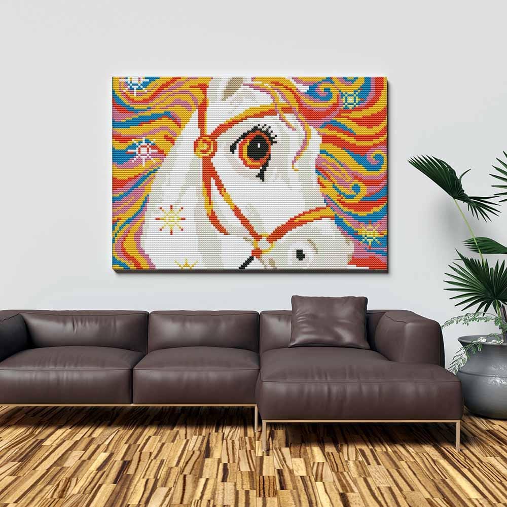 Kreuzstich -  Abstraktes buntes Pferd | 30x30 cm - Diy - Fadenkunst
