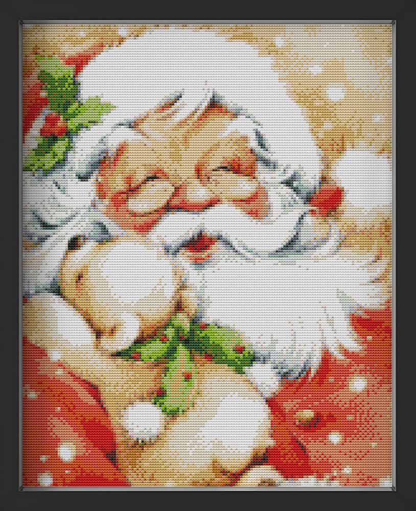 Kreuzstich - Weihnachtsmann mit Teddy | 30x40 - Diy - Fadenkunst