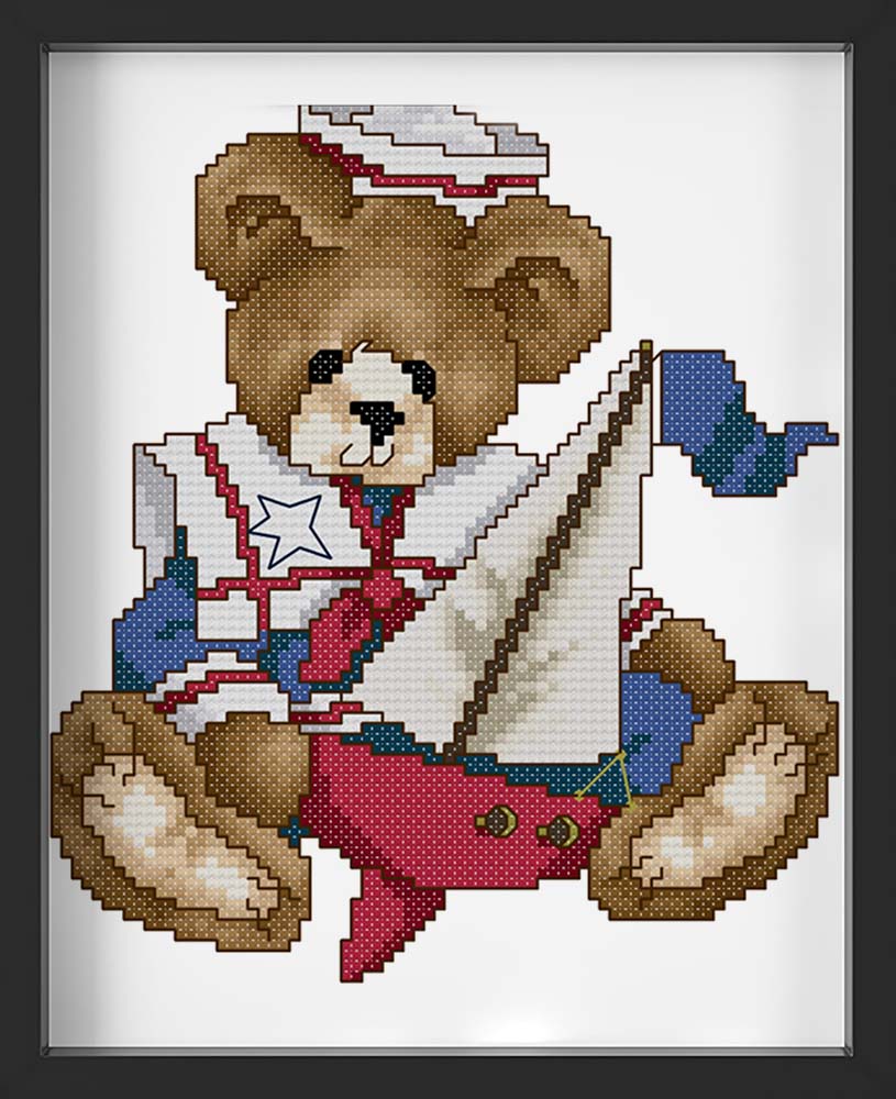 Kreuzstich - Teddy als Matrose | 20x20 cm - Diy - Fadenkunst