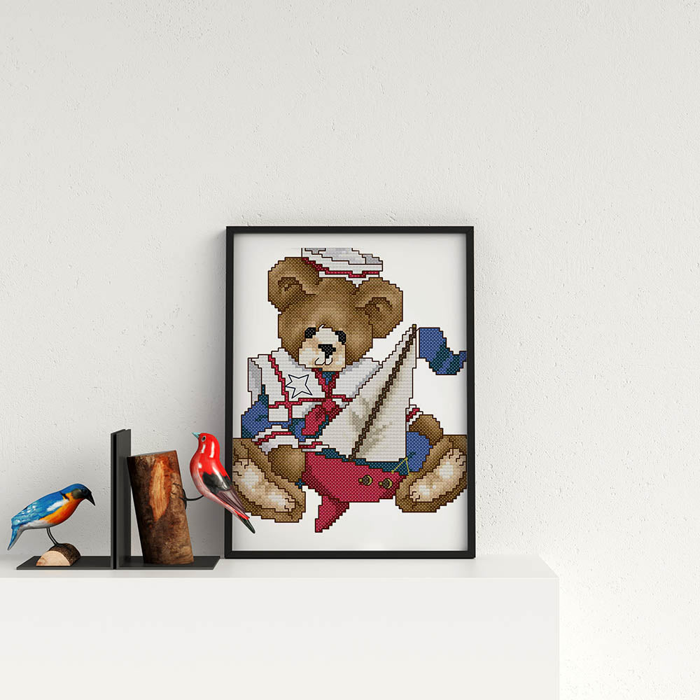 Kreuzstich - Teddy als Matrose | 20x20 cm - Diy - Fadenkunst