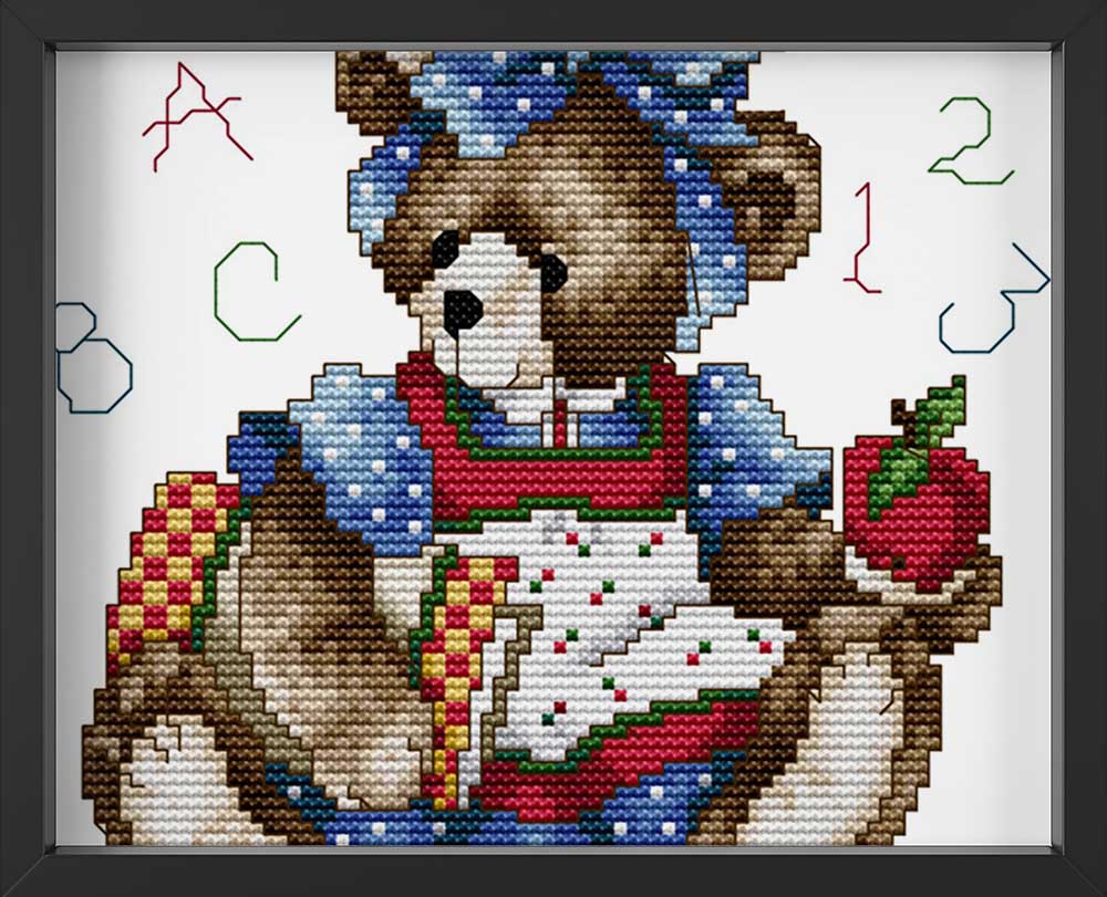 Kreuzstich - Teddy im Kleid ABC | 20x20 cm - Diy - Fadenkunst