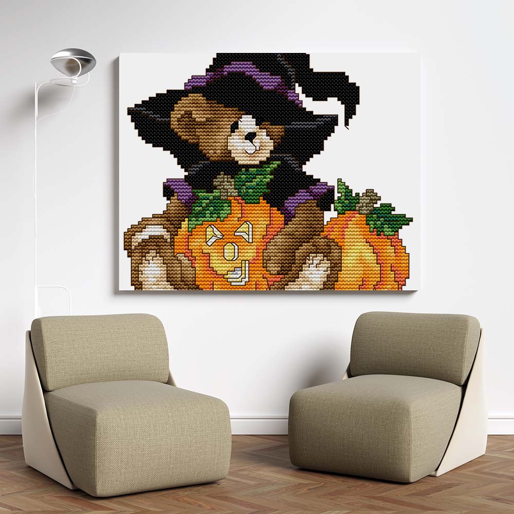 Kreuzstich - Teddy Halloween | 20x20 cm - Diy - Fadenkunst