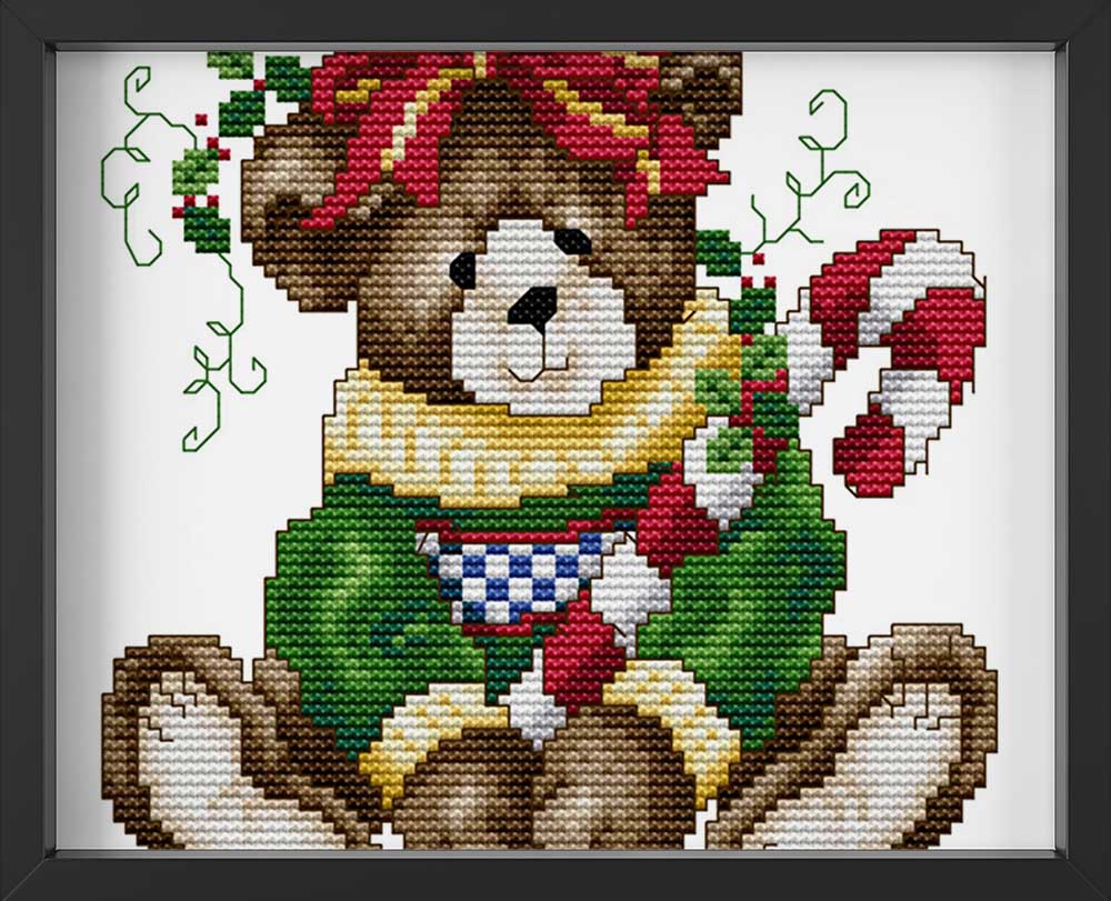 Kreuzstich - Teddy feiert Weihnachten | 20x20 cm - Diy - Fadenkunst