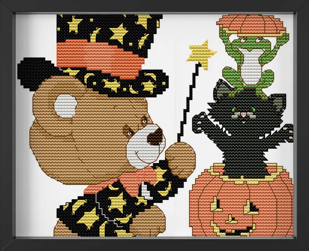 Kreuzstich - Bärchen feiert Halloween | 20x20 cm - Diy - Fadenkunst