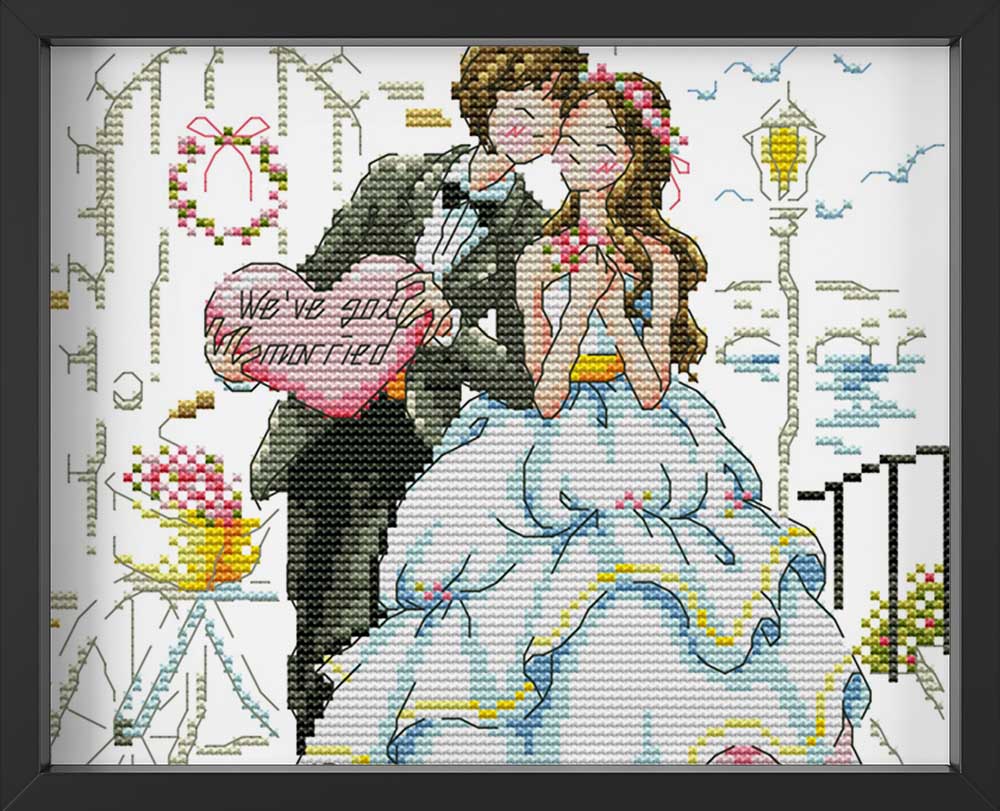 Kreuzstich - Pärchen ist glücklich Hochzeit | 25x25 cm - Diy - Fadenkunst