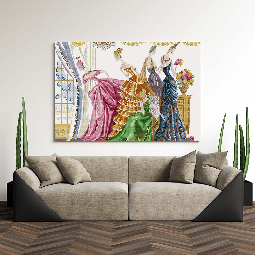 Kreuzstich - Fashion Frauen im Abendkleid | 60x50 cm - Diy - Fadenkunst