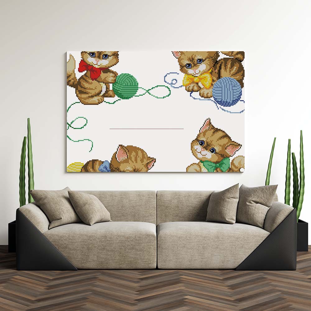 Kreuzstich - Katzen mit Wolle | 40x40 cm - Diy - Fadenkunst