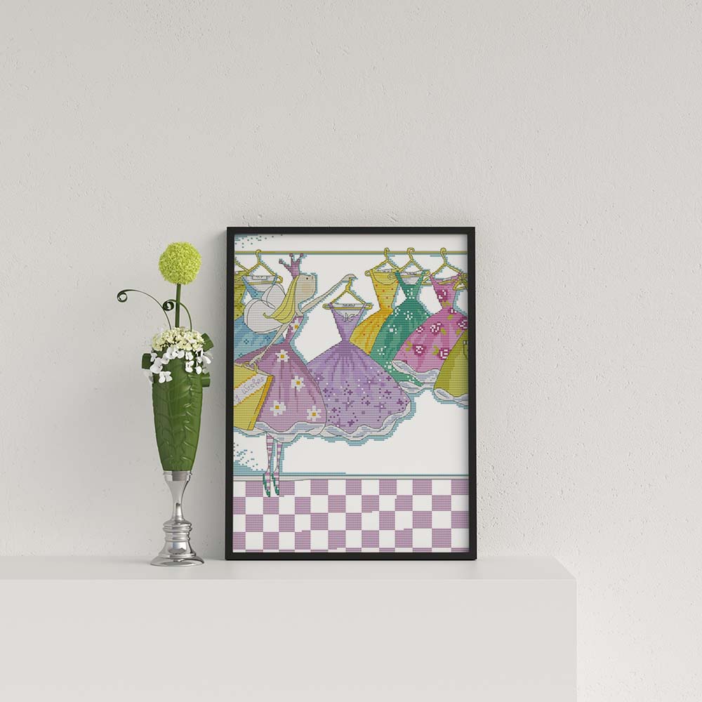Kreuzstich - Fashion Frau mit tollen Kleidern | 30x40 cm - Diy - Fadenkunst