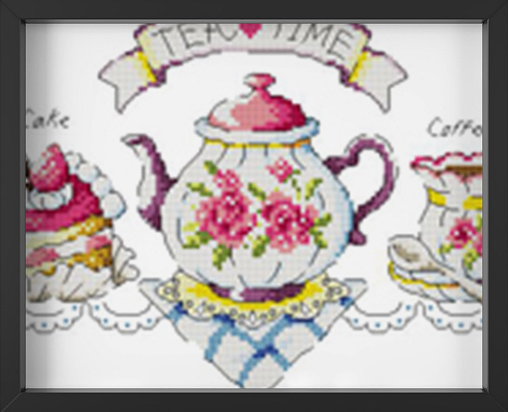 Kreuzstich - Teekanne Tea Time | 90x20 cm - Diy - Fadenkunst