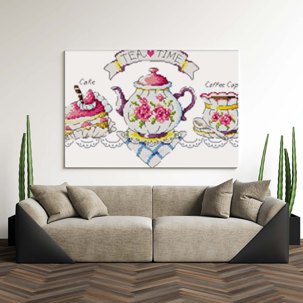 Kreuzstich - Teekanne Tea Time | 90x20 cm - Diy - Fadenkunst