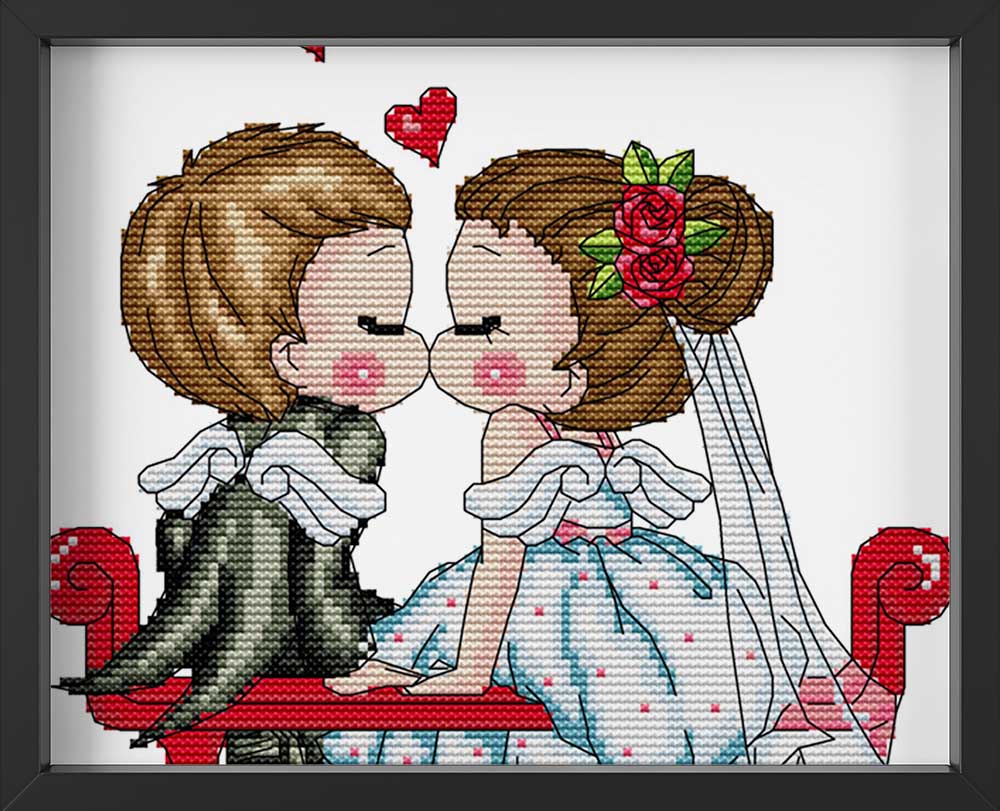 Kreuzstich - verliebtes Hochzeitspaar | 25x25 cm - Diy - Fadenkunst