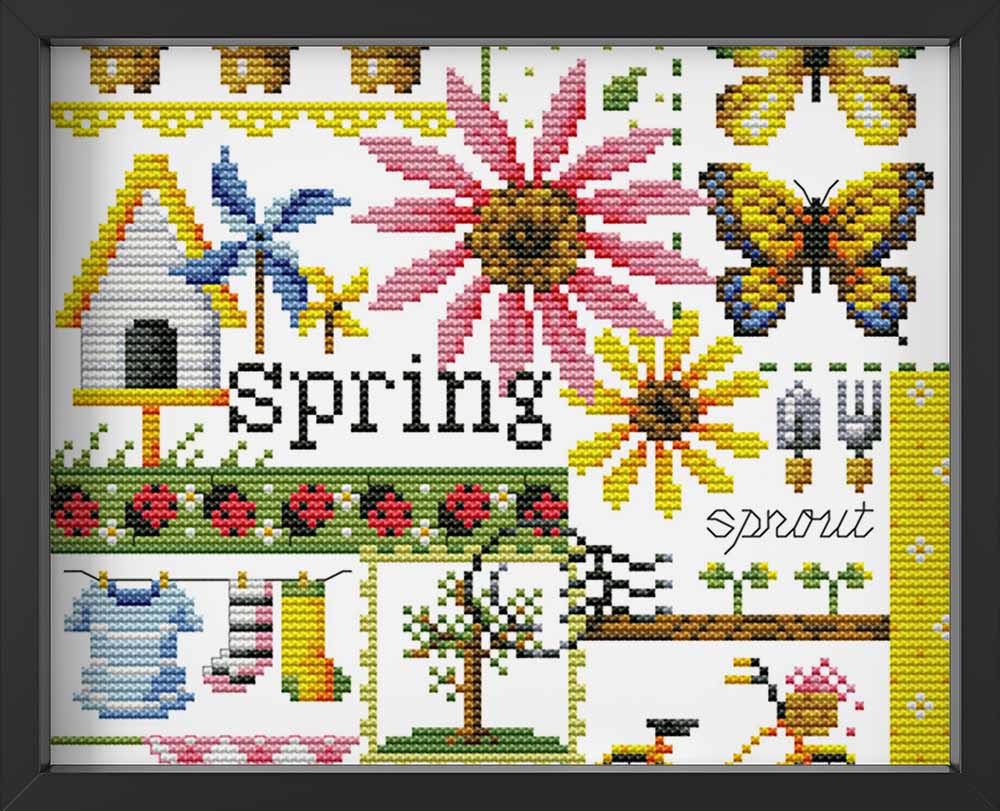 Kreuzstich - Frühling mit Blumen | 20x20 cm - Diy - Fadenkunst