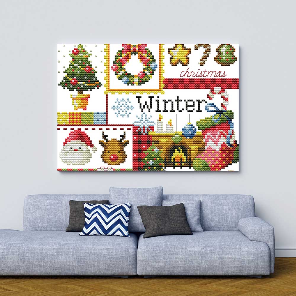 Kreuzstich - Winter Collage | 25x25 cm - Diy - Fadenkunst