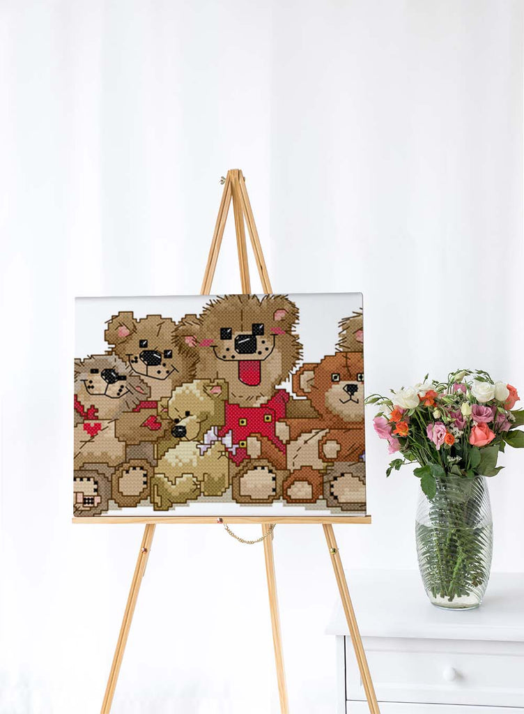 Kreuzstich - Teddy Familie | 40x15 - Diy - Fadenkunst