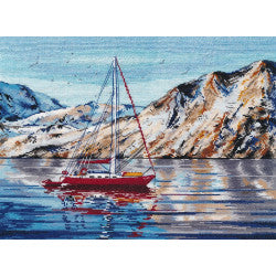 Kreuzstich - Norwegische Küste mit Segelboot | 35x26 cm