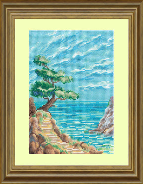 Kreuzstich - Pinie am Meer | 12x18 cm