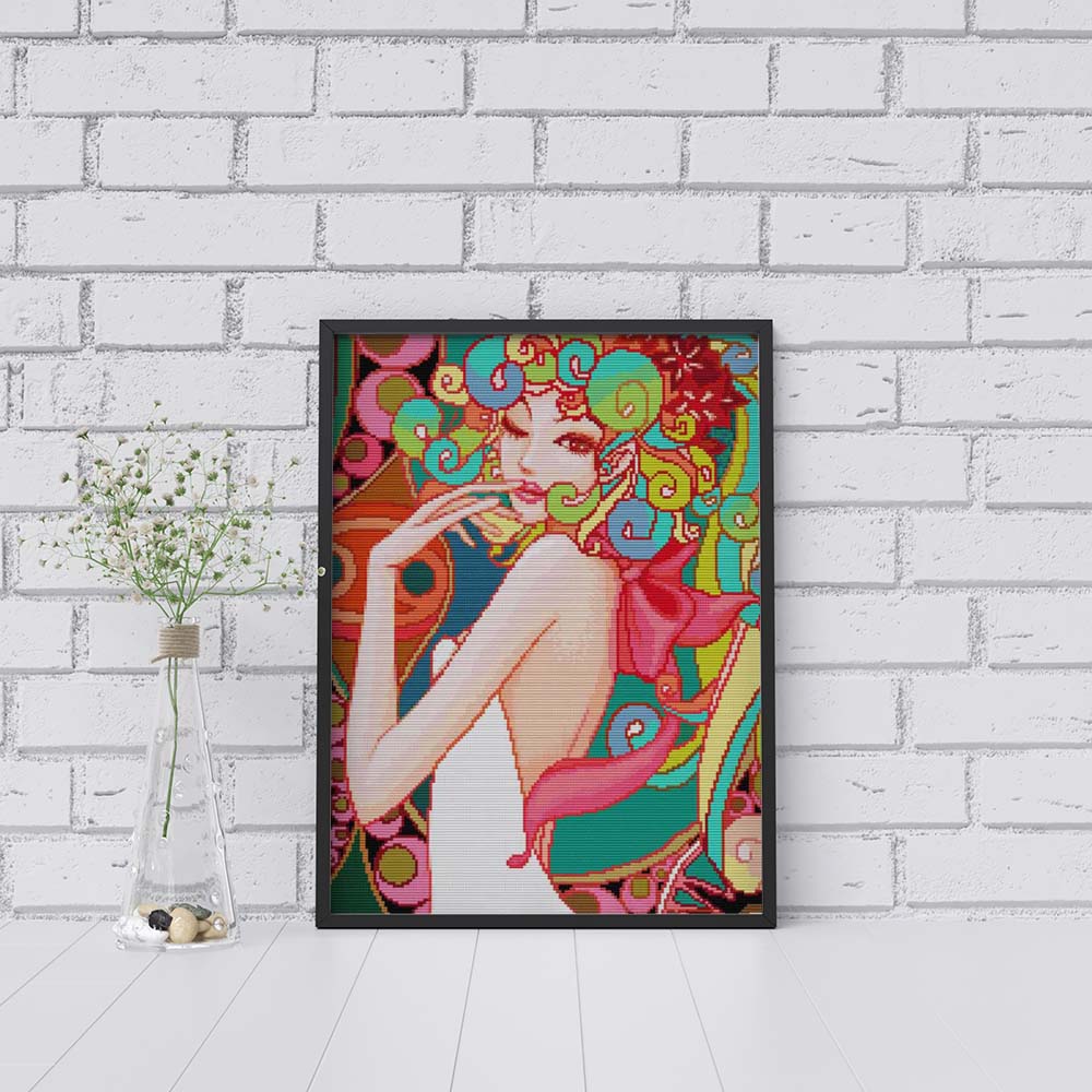 Kreuzstich - Kunstwerk Frau | 45x45 cm - Diy - Fadenkunst