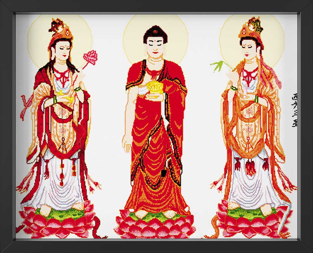 Kreuzstich - Drei Chinesische Figuren | 80x60 - Diy - Fadenkunst
