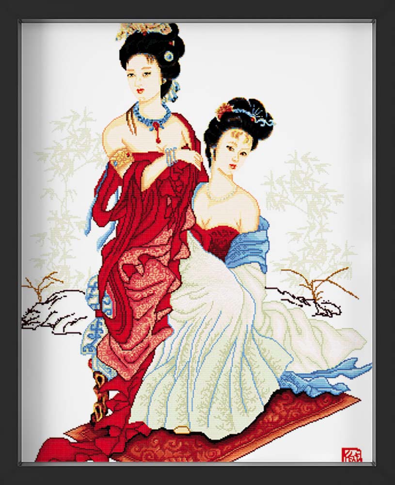 Kreuzstich - zwei Frauen im Abendkleid | 60x80 cm - Diy - Fadenkunst