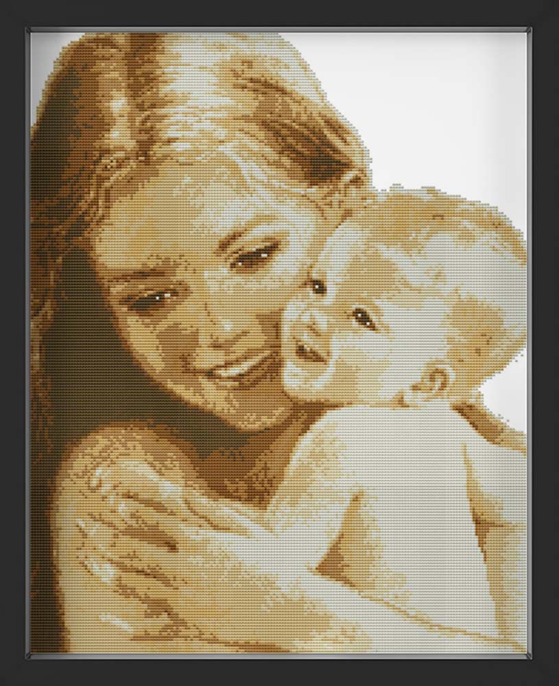Kreuzstich - Mama mit Baby | 30x40 cm - Diy - Fadenkunst