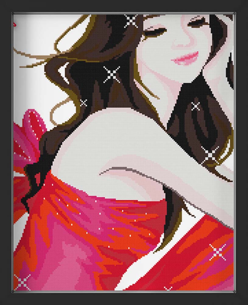 Kreuzstich -  Abstrakte Frau im rosa Kleid | 30x40 cm - Diy - Fadenkunst