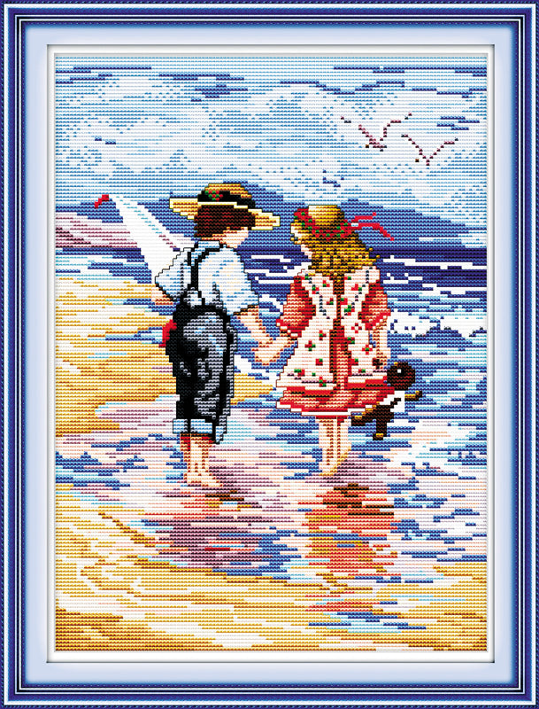 Kreuzstich -  | Kinder am Strand 12 x 17cm