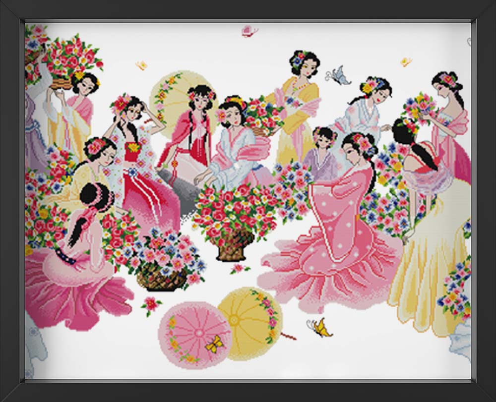 Kreuzstich - junge Frauen in China | 110x60 - Diy - Fadenkunst