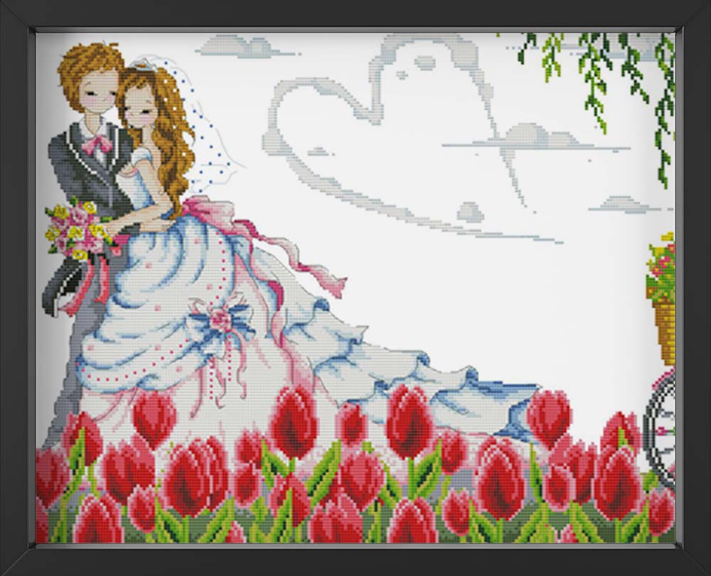 Kreuzstich - Pärchen feiert Hochzeit | 60x40 - Diy - Fadenkunst