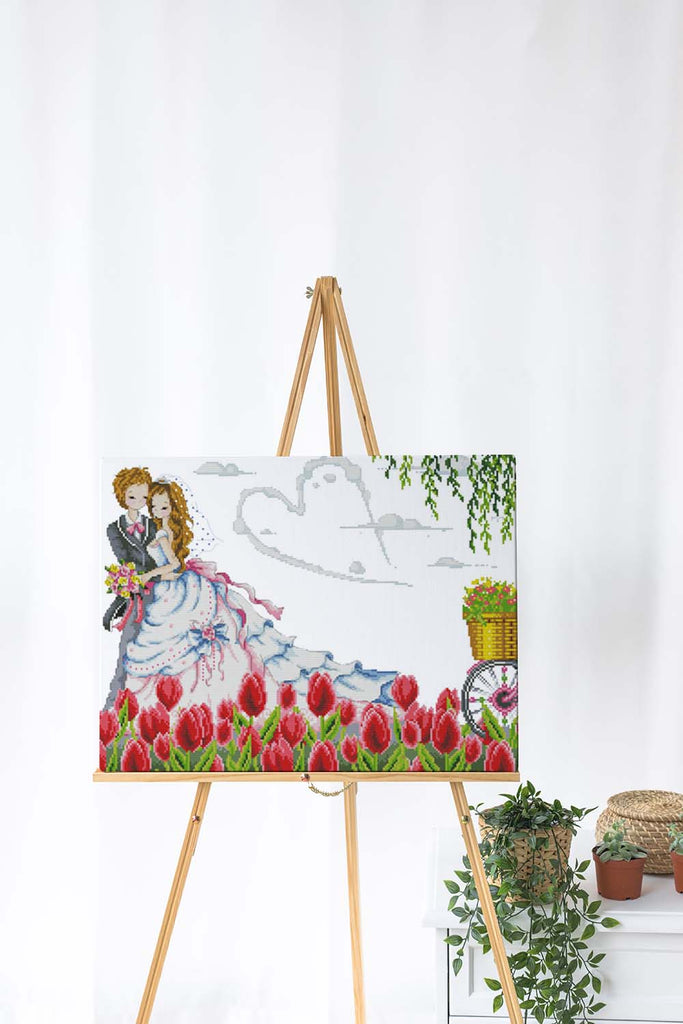 Kreuzstich - Pärchen feiert Hochzeit | 60x40 - Diy - Fadenkunst