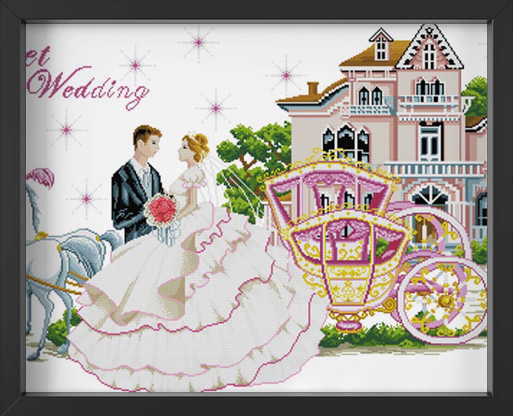 Kreuzstich - Hochzeit mit Pferdekutsche | 90x60 - Diy - Fadenkunst