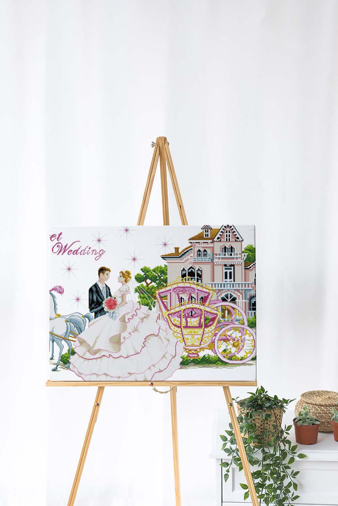 Kreuzstich - Hochzeit mit Pferdekutsche | 90x60 - Diy - Fadenkunst