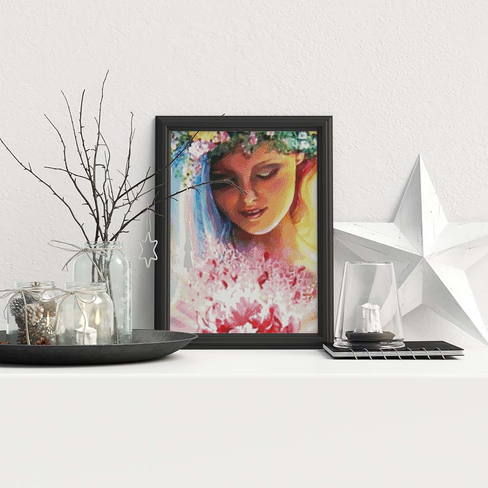 Kreuzstich -  Abstrakte Frau mit Blume | 40x60 cm - Diy - Fadenkunst