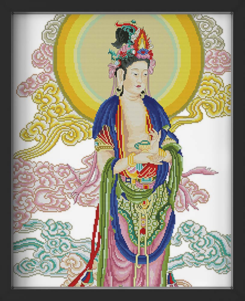 Kreuzstich - Chinesische Figur im bunten Gewand | 40x70 cm - Diy - Fadenkunst
