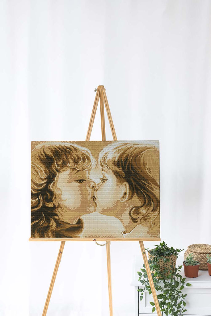 Kreuzstich - zwei Kinder am küssen | 50x30 - Diy - Fadenkunst
