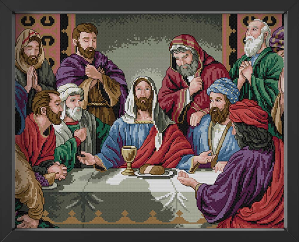 Kreuzstich -  Biblische Personen speisen zusammen | 60x30 cm - Diy - Fadenkunst