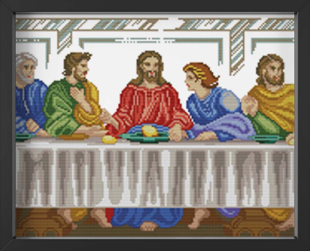 Kreuzstich -  Jesus mit Männern am Tisch | 90x30 cm - Diy - Fadenkunst