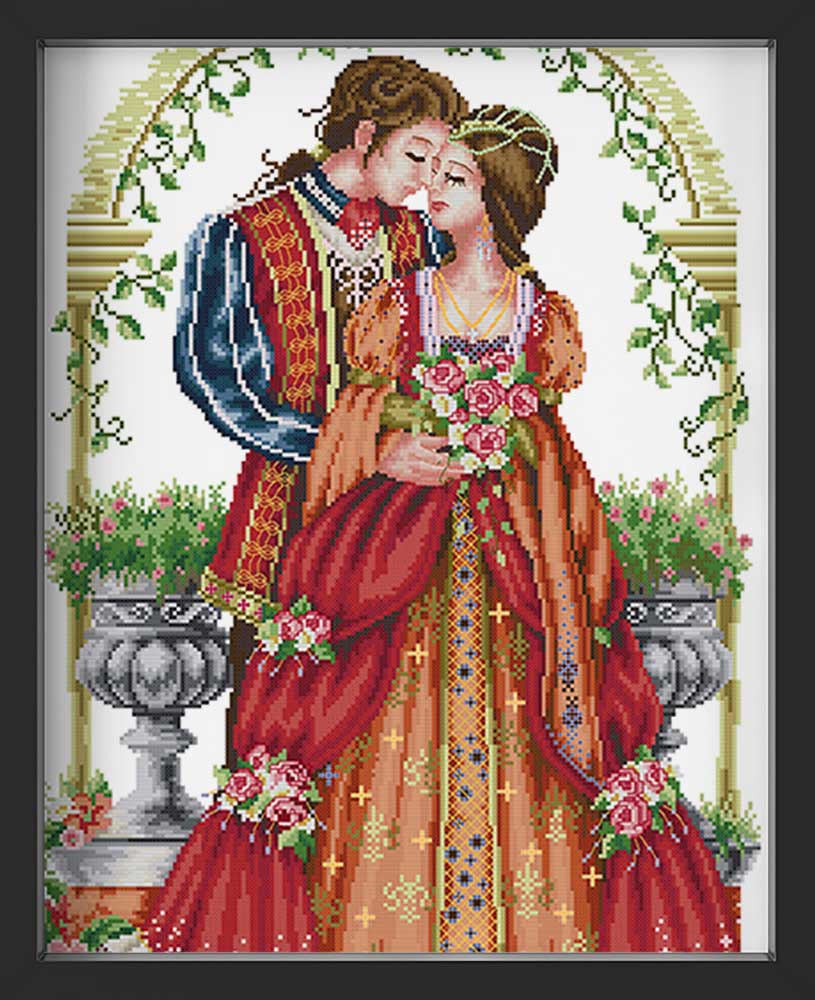 Kreuzstich - verliebtes Paar in tollem Gewand | 40x60 cm - Diy - Fadenkunst