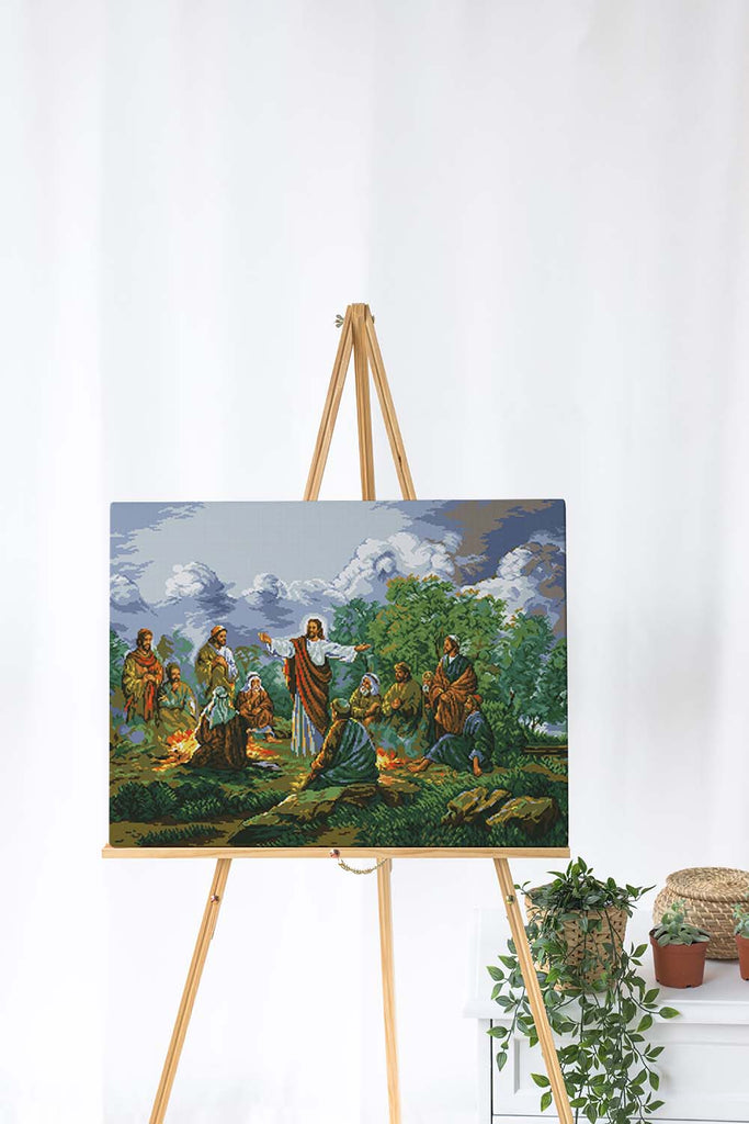 Kreuzstich -  Jesus draußen in der Natur | 80x50 cm - Diy - Fadenkunst