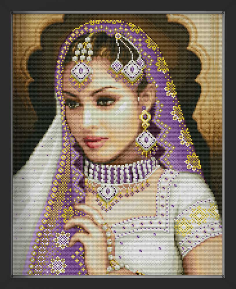 Kreuzstich - Indische elegante Frau rot | 40x50 cm - Diy - Fadenkunst