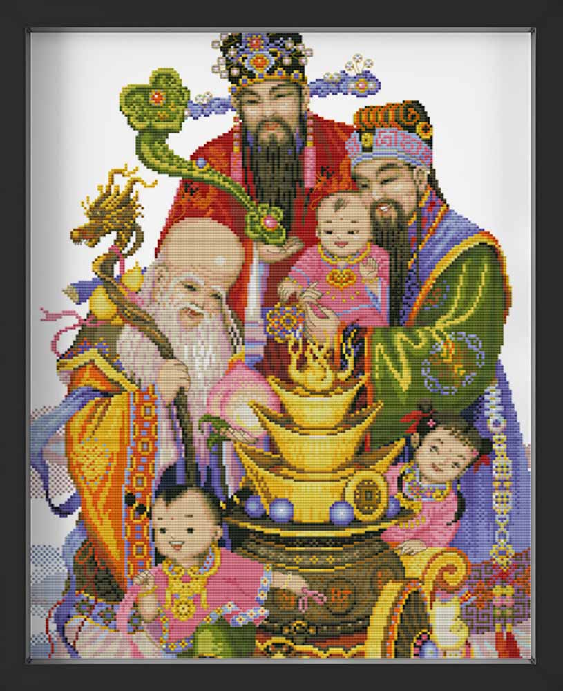 Kreuzstich - Religiöse Chinesische Familie | 40x50 cm - Diy - Fadenkunst
