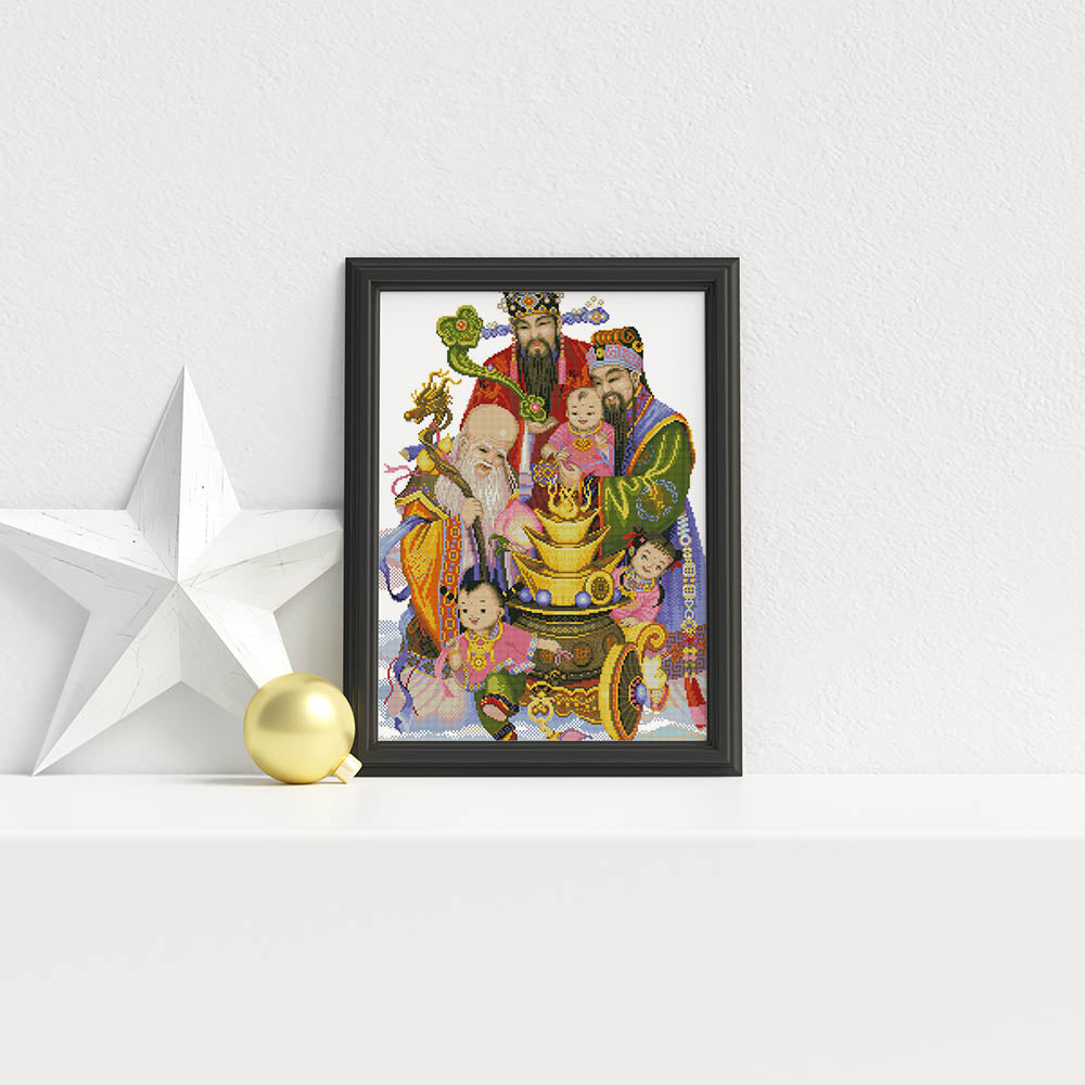 Kreuzstich - Religiöse Chinesische Familie | 40x50 cm - Diy - Fadenkunst