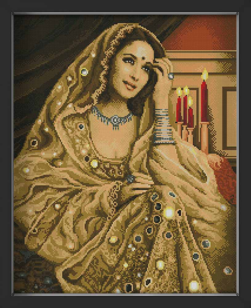 Kreuzstich - Indische Frau im tollen Kleid | 40x50 cm - Diy - Fadenkunst