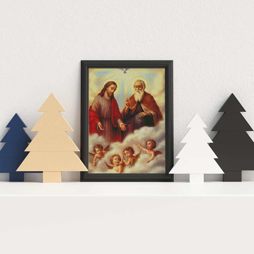 Kreuzstich - Jesus mit Engeln | 40x50 cm - Diy - Fadenkunst