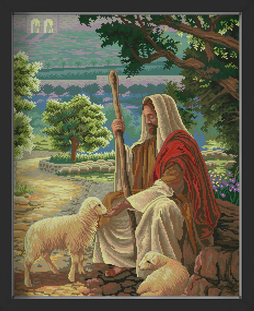 Kreuzstich - Jesus mit Lämmchen | 40x60 cm - Diy - Fadenkunst