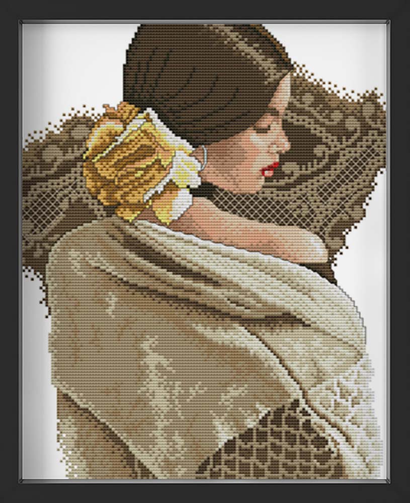 Kreuzstich - Schöne elegante Frau | 30x50 cm - Diy - Fadenkunst