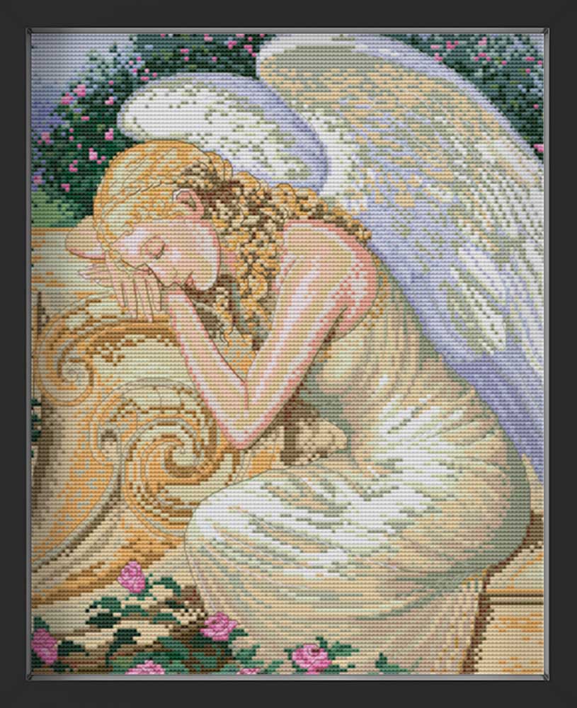 Kreuzstich - Eleganter Engel am liegen | 40x40 cm - Diy - Fadenkunst