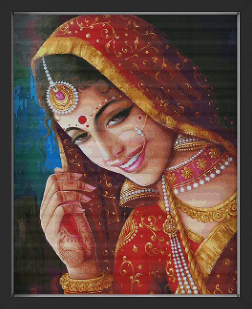 Kreuzstich - Indische Frau lächelt | 50x60 cm - Diy - Fadenkunst