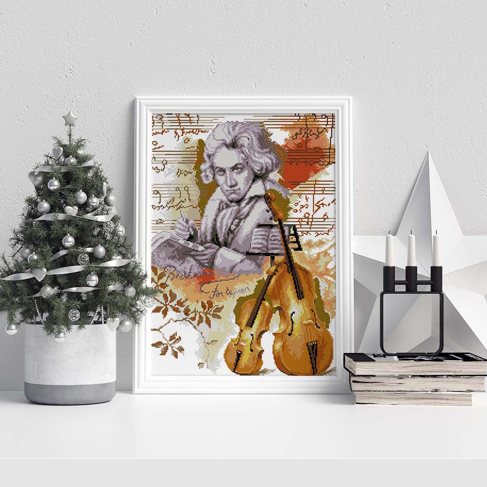 Kreuzstich - Abstraktes Bild mit Geige | 40x50 cm - Diy - Fadenkunst