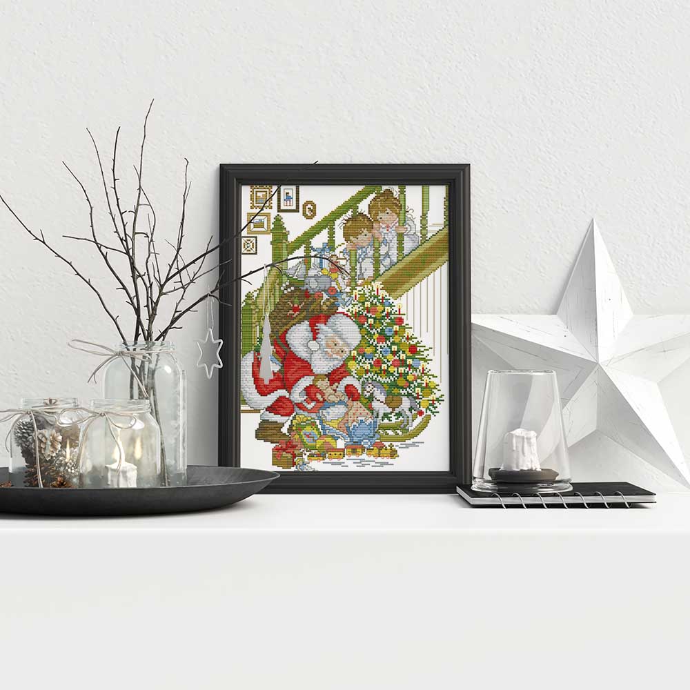 Kreuzstich - Weihnachtsmann bringt Geschenke | 30x40 cm - Diy - Fadenkunst