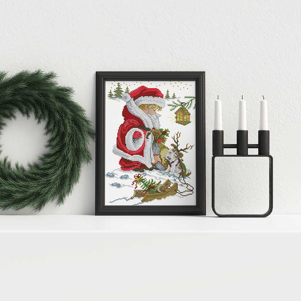 Kreuzstich - Junge als Weihnachtsmann | 30x20 cm - Diy - Fadenkunst